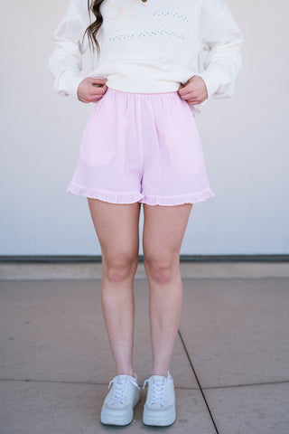 Harbor Pinstriped Ruffle Hem Shorts