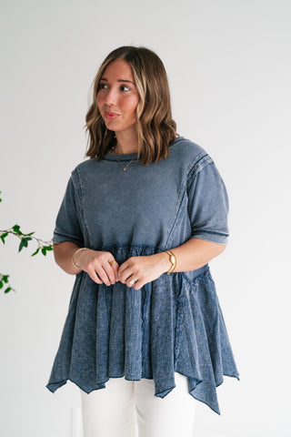 Calm Days Textured Babydoll Top - Blueberry