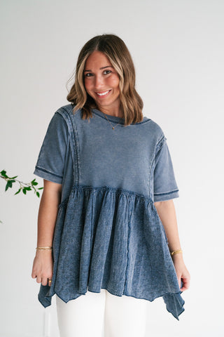 Calm Days Textured Babydoll Top - Blueberry