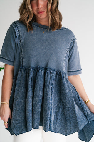 Calm Days Textured Babydoll Top - Blueberry