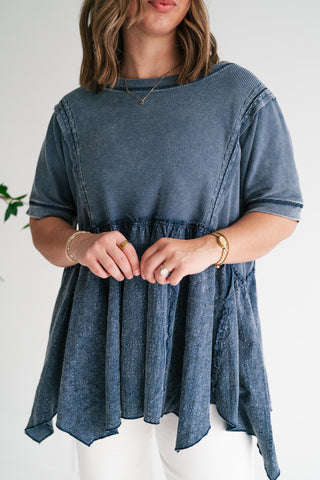 Calm Days Textured Babydoll Top - Blueberry