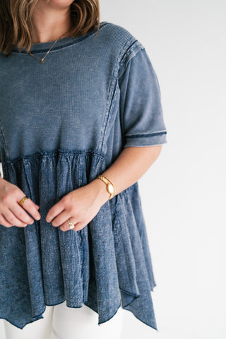 Calm Days Textured Babydoll Top - Blueberry