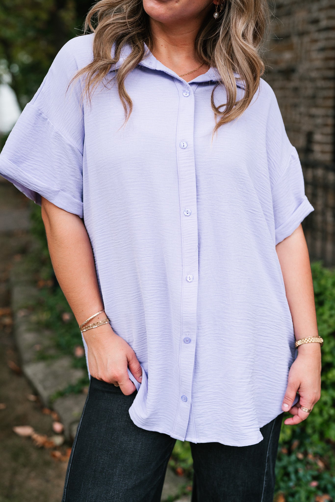 Pearl Drift Collared Top - Lavender