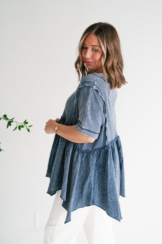 Calm Days Textured Babydoll Top - Blueberry