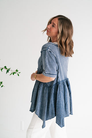 Calm Days Textured Babydoll Top - Blueberry