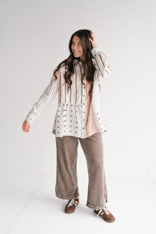 Golden Song Patchwork Button-Up Blouse