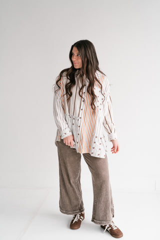 Golden Song Patchwork Button-Up Blouse