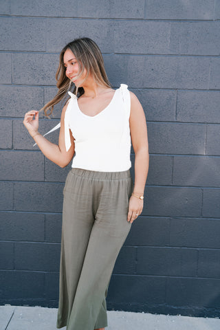 Knotted Shoulder Ribbed Sweater Tank - Off White