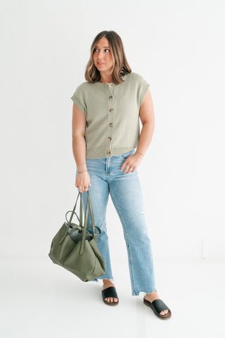 Nina Button Down Sweater Top - Olive