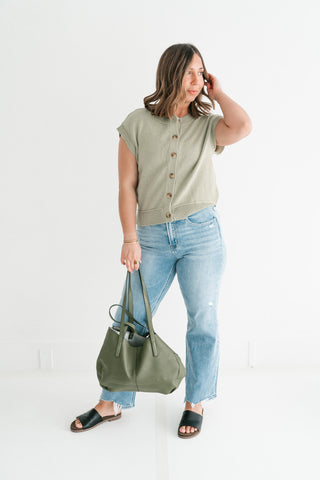 Nina Button Down Sweater Top - Olive
