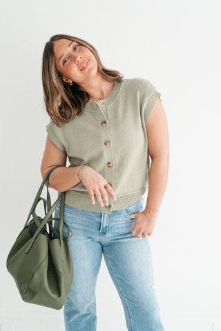 Nina Button Down Sweater Top - Olive