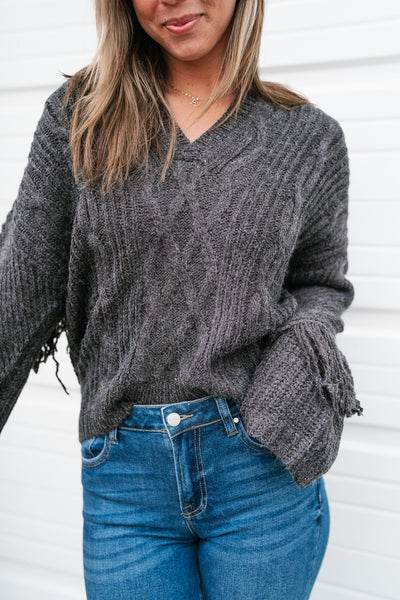 Estelle Fringe Cable Knit Sweater
