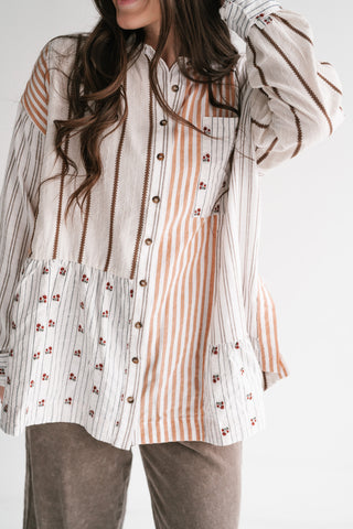 Golden Song Patchwork Button-Up Blouse