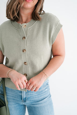 Nina Button Down Sweater Top - Olive