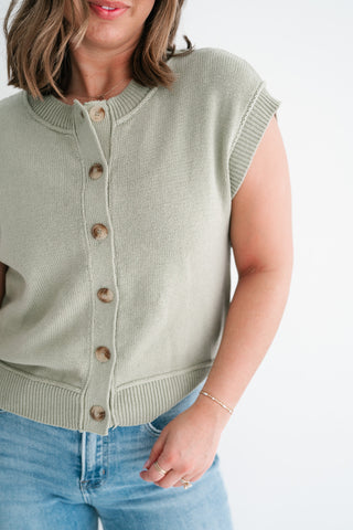 Nina Button Down Sweater Top - Olive
