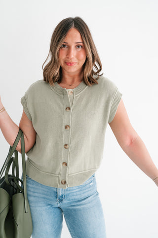 Nina Button Down Sweater Top - Olive
