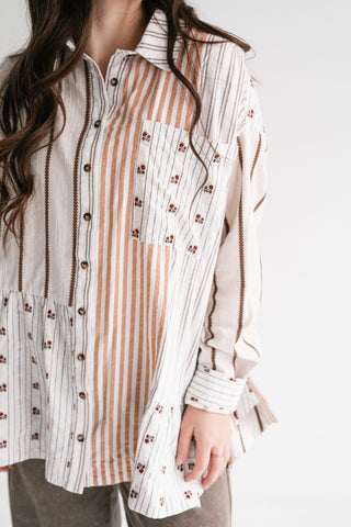 Golden Song Patchwork Button-Up Blouse