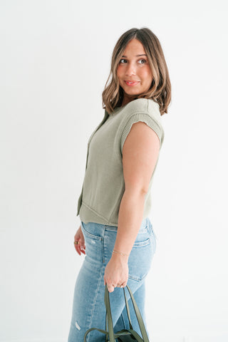Nina Button Down Sweater Top - Olive