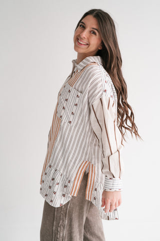 Golden Song Patchwork Button-Up Blouse