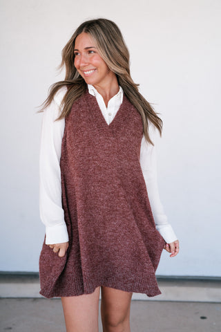 Eliza Sweater Vest Tunic Top - Brick