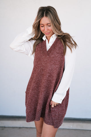 Eliza Sweater Vest Tunic Top - Brick
