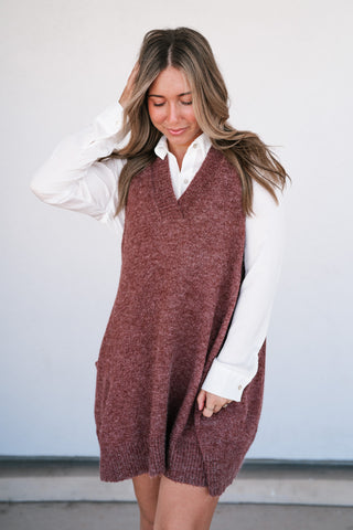 Eliza Sweater Vest Tunic Top - Brick