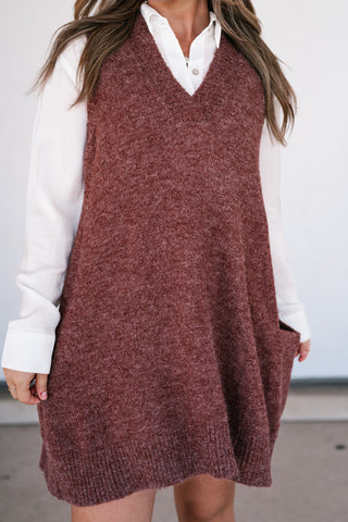 Eliza Sweater Vest Tunic Top - Brick
