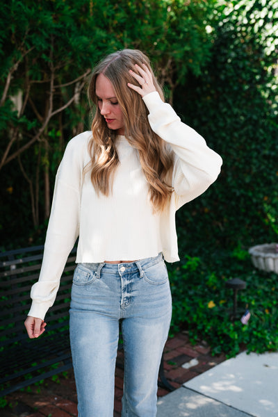 Basic Instinct Waffle Knit Top - Cream