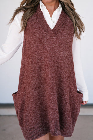 Eliza Sweater Vest Tunic Top - Brick