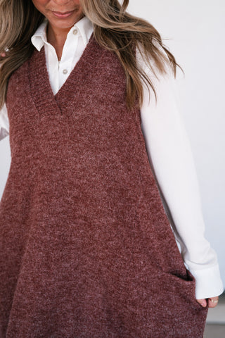 Eliza Sweater Vest Tunic Top - Brick