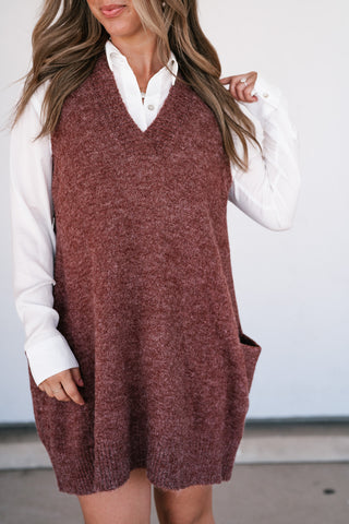 Eliza Sweater Vest Tunic Top - Brick