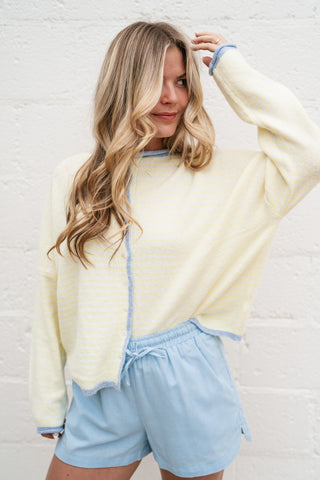 Honey Stripe Contrast Button Up Cardigan