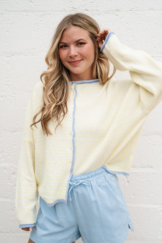 Honey Stripe Contrast Button Up Cardigan