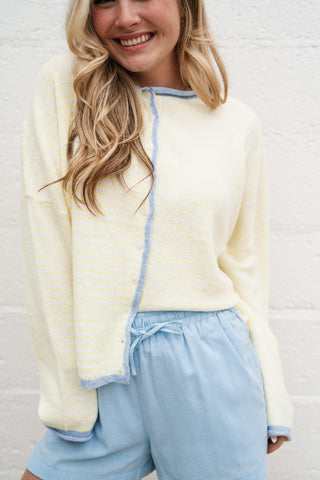 Honey Stripe Contrast Button Up Cardigan