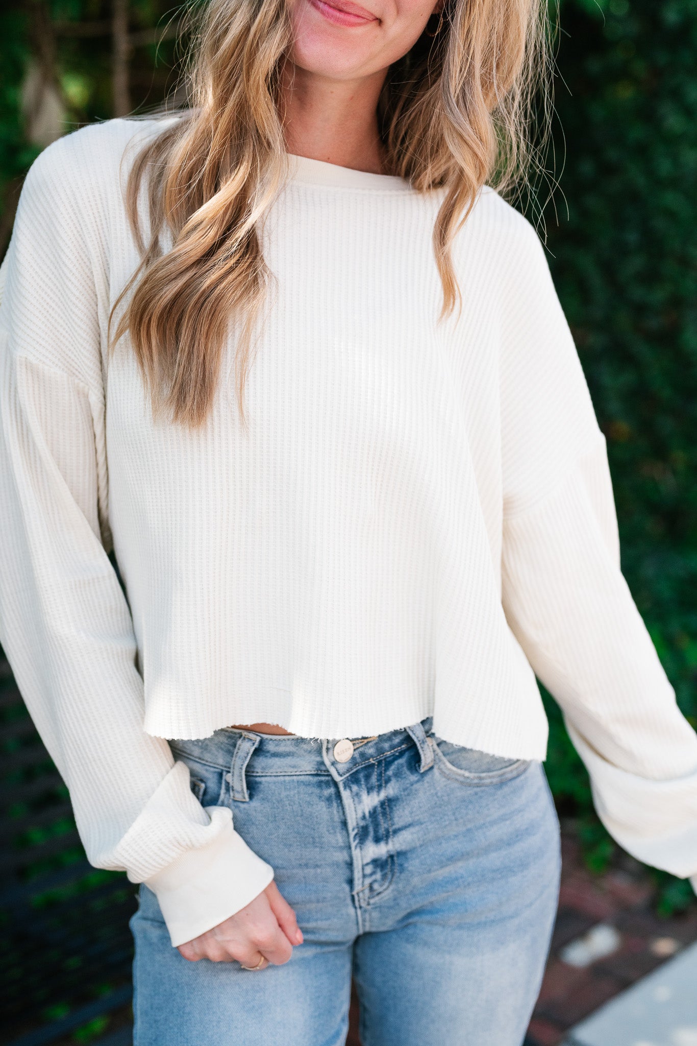 Basic Instinct Waffle Knit Top - Cream