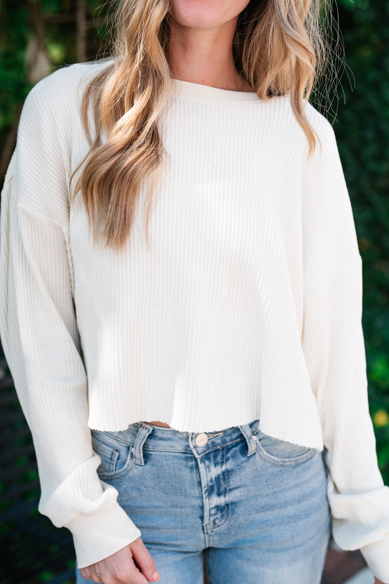 Basic Instinct Waffle Knit Top - Cream