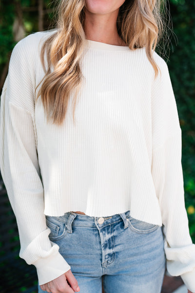 Basic Instinct Waffle Knit Top - Cream