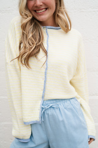 Honey Stripe Contrast Button Up Cardigan