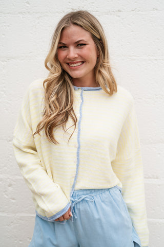 Honey Stripe Contrast Button Up Cardigan