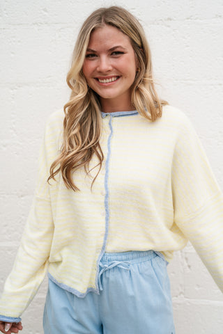 Honey Stripe Contrast Button Up Cardigan