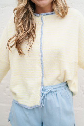 Honey Stripe Contrast Button Up Cardigan
