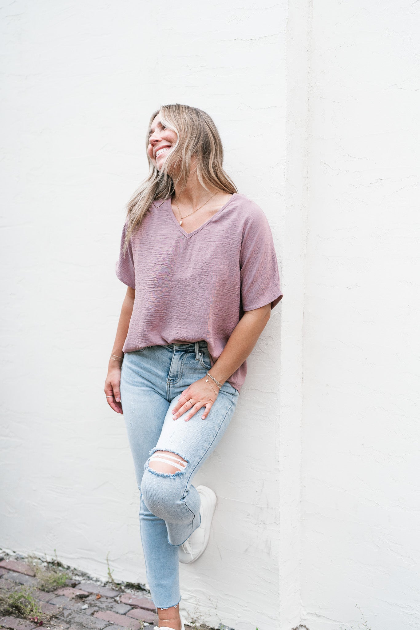 Simply Summer V-Neck Top- Dusty Rose