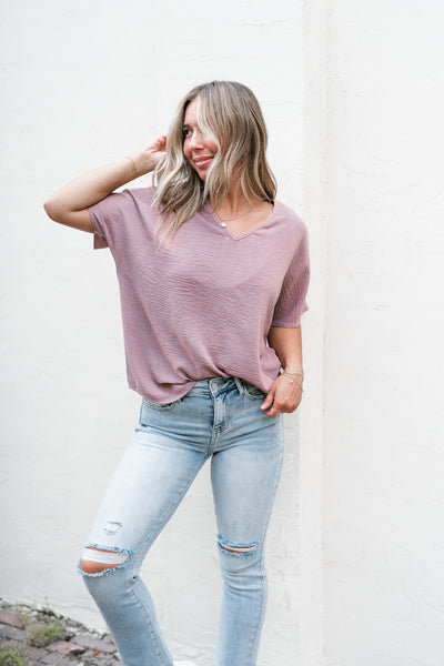 Simply Summer V-Neck Top- Dusty Rose