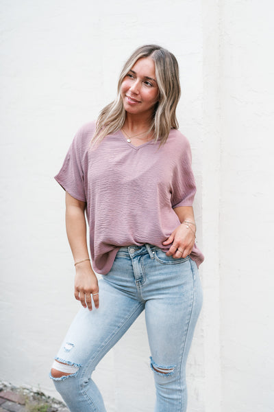 Simply Summer V-Neck Top- Dusty Rose