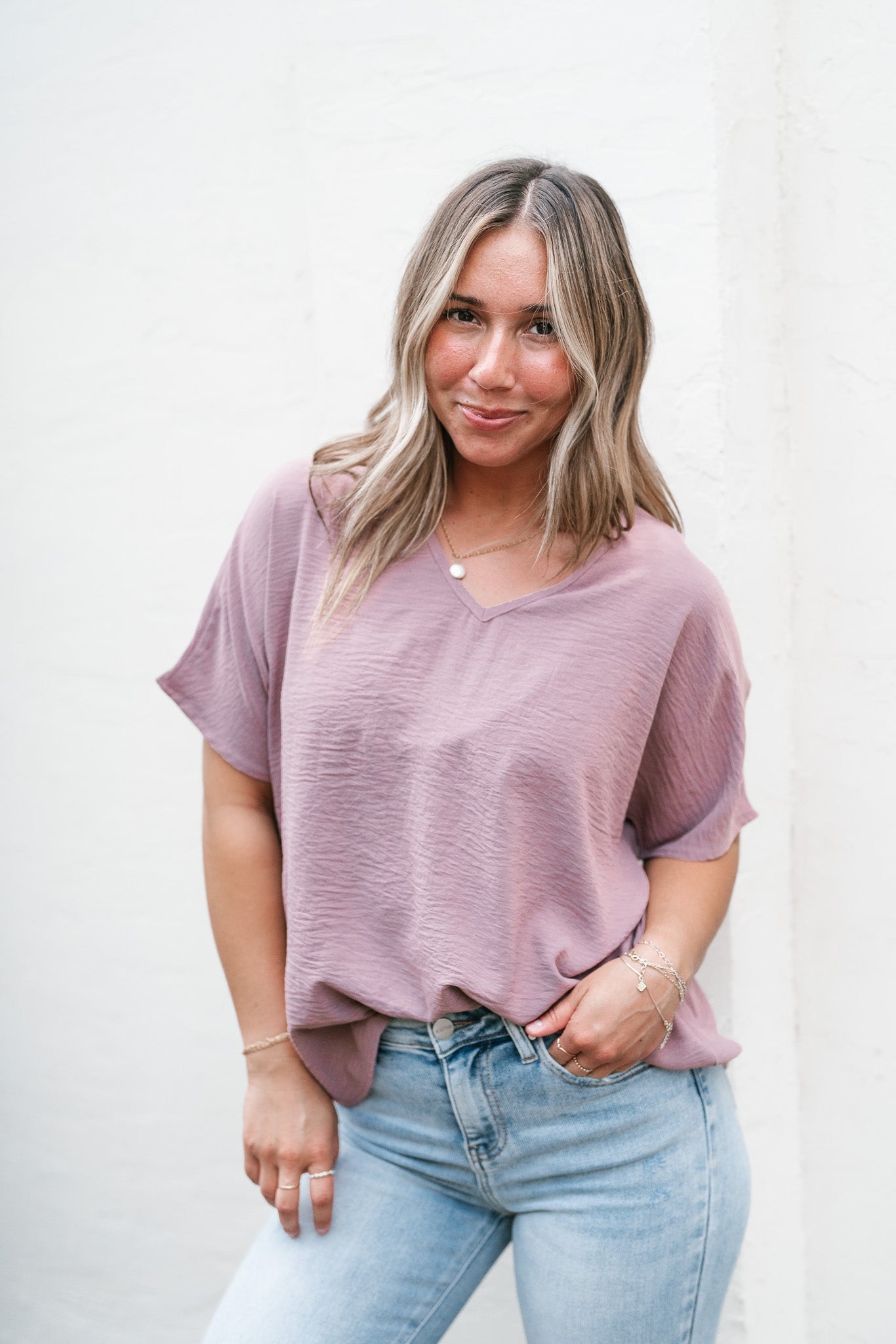 Simply Summer V-Neck Top- Dusty Rose