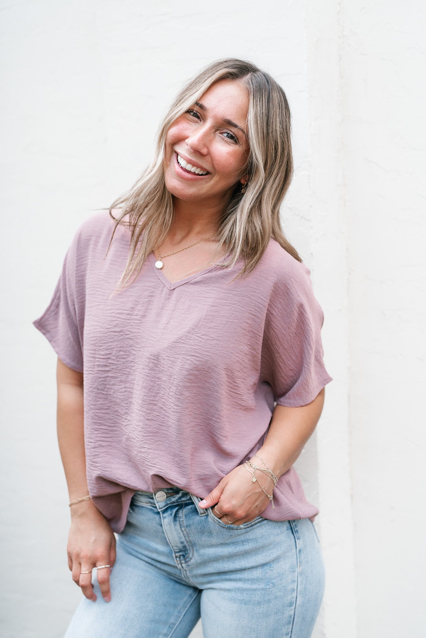 Simply Summer V-Neck Top- Dusty Rose