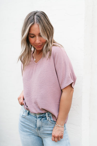 Simply Summer V-Neck Top- Dusty Rose