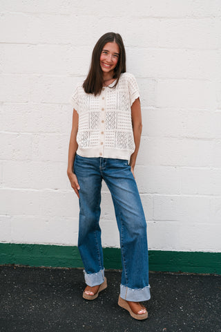 Casual Charm Knit Button Up Top