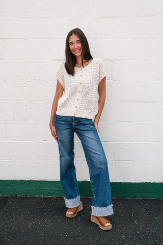 Casual Charm Knit Button Up Top