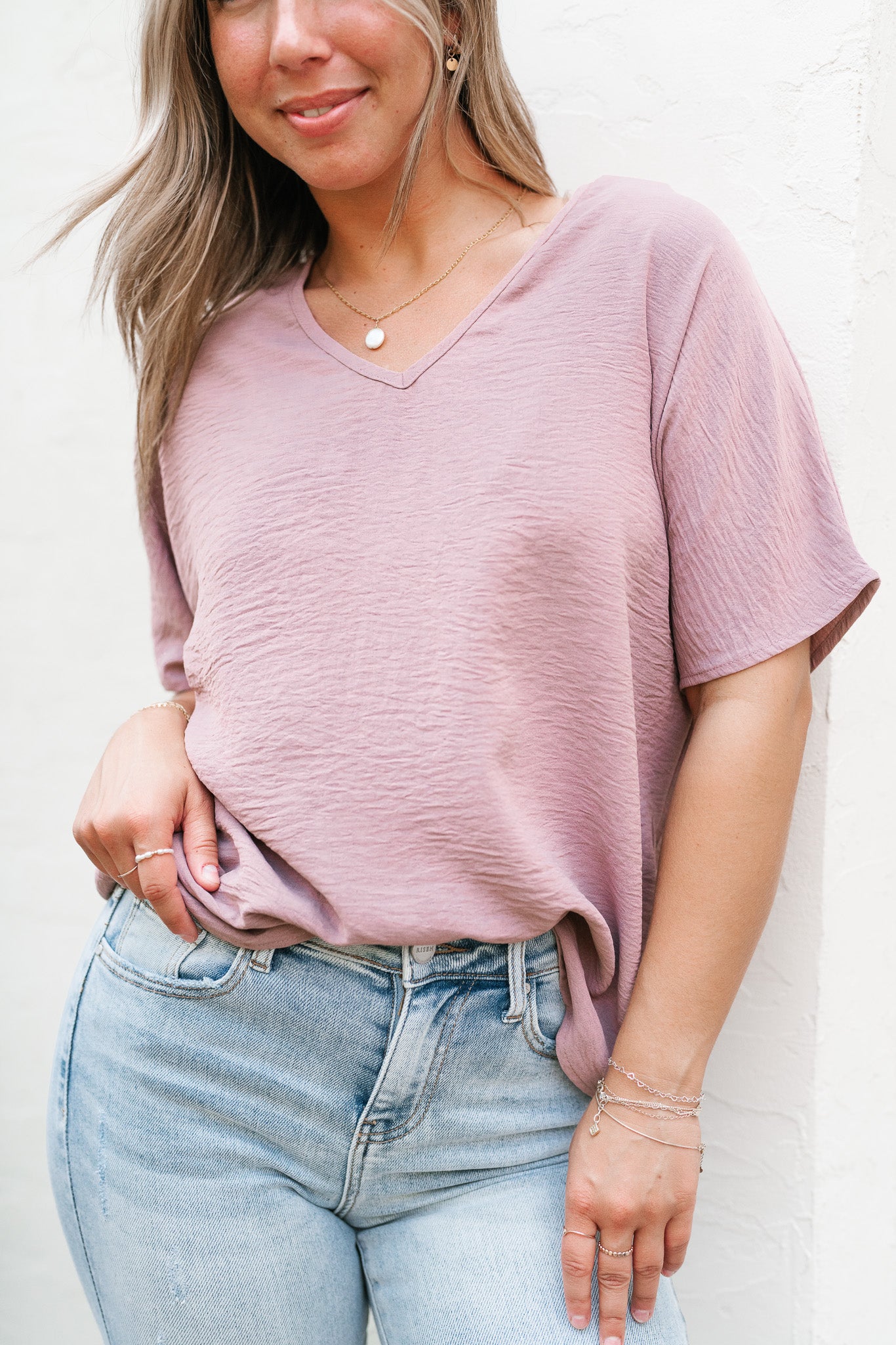 Simply Summer V-Neck Top- Dusty Rose